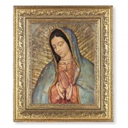 12 1/2" x 14 1/2" Ornate Gold Leaf Antique Frame with 8" x 10" Gold Bust of Our Lady of Guadalupe Print