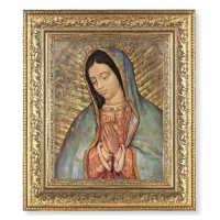 12 1/2" x 14 1/2" Ornate Gold Leaf Antique Frame with 8" x 10" Gold Bust of Our Lady of Guadalupe Print