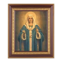 11 1/2" x 13 1/2" Cherry Frame with Gold Trim with an 8" x 10" Madonna of the Rosary Print