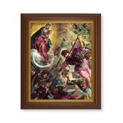 10 1/2" x 12 1/2" Walnut Finish Beveled Frame with 8" x 10" Battle of the Archangel Saint Michael Textured Art