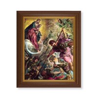 10 1/2" x 12 1/2" Walnut Finish Beveled Frame with 8" x 10" Battle of the Archangel Saint Michael Textured Art