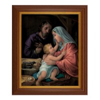 10 1/2" x 12 1/2" Walnut Finish Beveled Frame with 8" x 10" Holy Family Textured Art