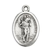 1" Oval Antiqued Silver Oxidized Saint Christopher for Travel Medal