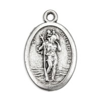 25pk - 1" Oval Oxidized Saint Christopher Transportation Medal  sold in inc of 25