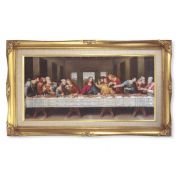 14" x 24" Gold Leaf Wood Frame with Linen Border and a 10" x 20" DaVinci: Last Supper Print
