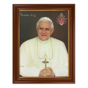 15 1/2" x 19 1/2" Walnut Finish Frame with Gold Accent and a 12" x 16" Pope Benedict XVI Textured Art