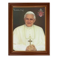 15 1/2" x 19 1/2" Walnut Finish Frame with Gold Accent and a 12" x 16" Pope Benedict XVI Textured Art