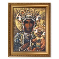 15 1/2" x 19 1/2" Antique Gold Leaf Beveled Frame with Bead Inlay and 12" x 16" Our Lady of Czestochowa Textured Art