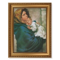 15 1/2" x 19 1/2" Antique Gold Leaf Beveled Frame with Bead Inlay and 12" x 16" Our Lady of Streets Textured Art