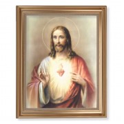 13 1/2" x 16 9/16" Gold Leaf Antique Finished Frame with 11" x 14" Sacred Heart of Jesus Textured Art