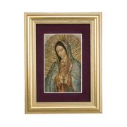 5 1/4" x 6 3/4" Gold Leaf Frame-Burgundy Matte with a 2 1/2" x 3 3/4" Our Lady of Guadalupe Print