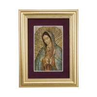 5 1/4" x 6 3/4" Gold Leaf Frame-Burgundy Matte with a 2 1/2" x 3 3/4" Our Lady of Guadalupe Print