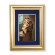 5 1/4" x 6 3/4" Gold Leaf Frame-Navy Blue Matte with a 2 1/2" x 3 3/4" Saint Anthony Print