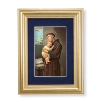 5 1/4" x 6 3/4" Gold Leaf Frame-Navy Blue Matte with a 2 1/2" x 3 3/4" Saint Anthony Print
