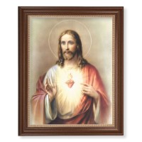 13 1/2" x 16 9/16" Walnut Finished Frame with 11" x 14" Sacred Heart of Jesus Textured Art