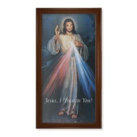 24" x 44" Walnut Finished Beveled Frame with a Divine Mercy Canvas