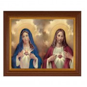 10 1/2" x 12 1/2" Walnut Finish Beveled Frame with 8" x 10" The Sacred Hearts Textured Art