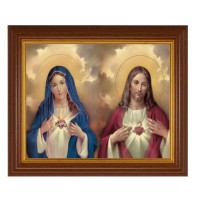 10 1/2" x 12 1/2" Walnut Finish Beveled Frame with 8" x 10" The Sacred Hearts Textured Art