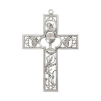 6" x 4 1/4" Cathedral Touch First Communion Cross with Chalice Center in Genuine Pewter