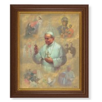 10 1/2" x 12 1/2" Walnut Finish Beveled Frame with 8" x 10" St. Pope John Paul II Textured Art