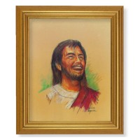 10" x 12" Gold Leaf Finish Beveled Frame with 8" x 10" Laughing Jesus Textured Art