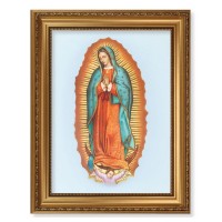 15 1/2" x 19 1/2" Antique Gold Leaf Beveled Frame with Bead Inlay and 12" x 16" Our Lady of Guadalupe Textured Art