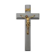 10" Grey Wood Cross with a Museum Gold Tone Corpus