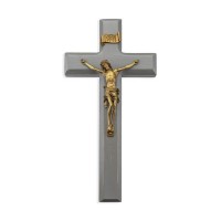 10" Grey Wood Cross with a Museum Gold Tone Corpus