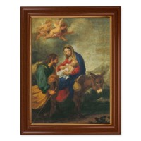 15 1/2" x 19 1/2" Walnut Finish Frame with Gold Accent and a 12" x 16" Flight into Egypt Textured Art