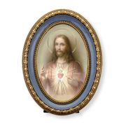 5 1/2" x 7 1/2" Oval Gold-Leaf Frame with a Sacred Heart of Jesus Print