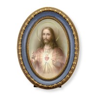5 1/2" x 7 1/2" Oval Gold-Leaf Frame with a Sacred Heart of Jesus Print