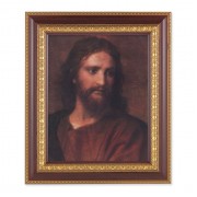 11 1/2" x 13 1/2" Cherry Frame with Gold Trim with an 8" x 10" Head of Christ Print