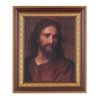 11 1/2" x 13 1/2" Cherry Frame with Gold Trim with an 8" x 10" Head of Christ Print