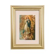 5 1/4" x 6 3/4" Gold Leaf Frame-Cream Matte with a 2 1/2" x 3 3/4" Immaculate Conception Print