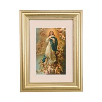 5 1/4" x 6 3/4" Gold Leaf Frame-Cream Matte with a 2 1/2" x 3 3/4" Immaculate Conception Print