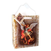 10pk - Gift Bag with Tissue Paper Saint Michael Small 5" x 4" inc of 10