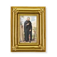 3 1/2" x 4 1/2" Gold Frame with Fleur de lis corners and a Saint Peregrine print
