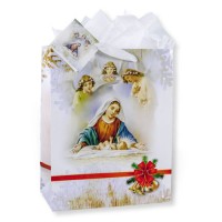 10pk - Gift Bag with Tissue Paper Mary  Baby Jesus with Angels Large 15" x 12" inc of 10