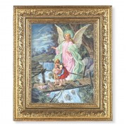 12 1/2" x 14 1/2" Ornate Gold Leaf Antique Frame with 8" x 10" Guardian Angel Print