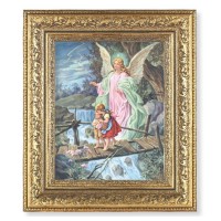 12 1/2" x 14 1/2" Ornate Gold Leaf Antique Frame with 8" x 10" Guardian Angel Print