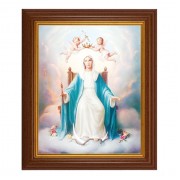10 1/2" x 12 1/2" Walnut Finish Beveled Frame with 8" x 10" Queen of Heaven Textured Art