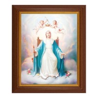 10 1/2" x 12 1/2" Walnut Finish Beveled Frame with 8" x 10" Queen of Heaven Textured Art