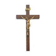 10" Walnut Wood Cross with Museum Gold Finish Corpus