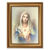 15 1/2" x 19 1/2" Antique Gold Leaf Beveled Frame with Bead Inlay and 12" x 16" Immaculate Heart of Mary Textured Art 15 1/2" x 19 1/2" Antique Gold Leaf Beveled Frame with Bead Inlay and 12" x 16" Immaculate Heart of Mary Textured Art