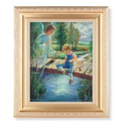10 1/4" x 12 1/4" Satin Gold Frame with an 8" x 10" Guardian Angel with Boy Print