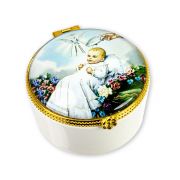 Porcelain Rosary Box with Baptismal Glass Cover