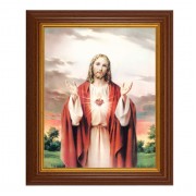 10 1/2" x 12 1/2" Walnut Finish Beveled Frame with 8" x 10" Sacred Heart of Jesus Textured Art