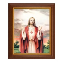 10 1/2" x 12 1/2" Walnut Finish Beveled Frame with 8" x 10" Sacred Heart of Jesus Textured Art