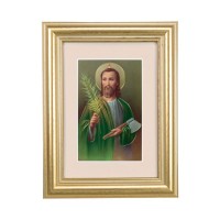 5 1/4" x 6 3/4" Gold Leaf Frame-Cream Matte with a 2 1/2" x 3 3/4" Saint Jude Bust Print