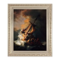 10" x 12" Ornate Silver Frame with a Rembrandt - The Storm on the Sea of Galilee Print